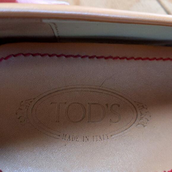 Tod's Tan Leather Driving Loafers Red Stitching Made Italy Size 5 Luxury - Picture 11 of 11